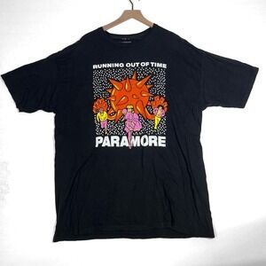 Paramore Men's Size XXL T-Shirt Black‎ Band Tee Running Out Of Time Graphic EUC